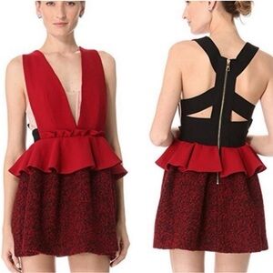 Three Floor Unique Party Cocktail Dress - Red, Nude & Black - Size UK 8 / US 4